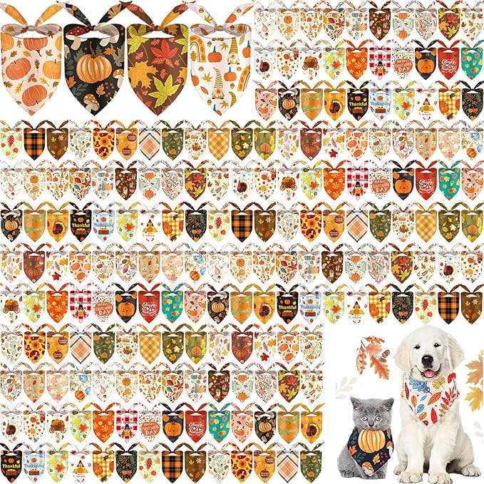 Kacctyen 200 Pcs Fall Dog Bandana Bulk for Groomers Triangle Bandana with Fall Maple Leaf Patterns Soft and Adjustable Holiday Kerchief Scarf for Small Medium Large Dogs Cats Pets Grooming