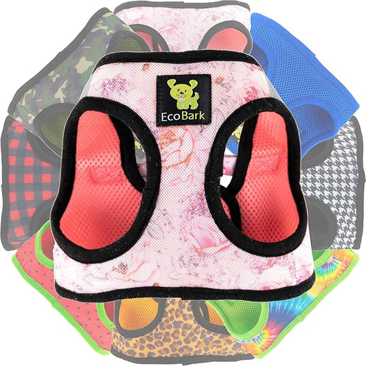EcoBark Step in Dog Harness - Eco-Friendly Teacup Dog Harnesses for XXS, XS, and Small Dogs - Reflective and Adjustable Mini Body Halter Vest -Tiny Soft Mesh Toy Breed Harness (XXXS, Floral)