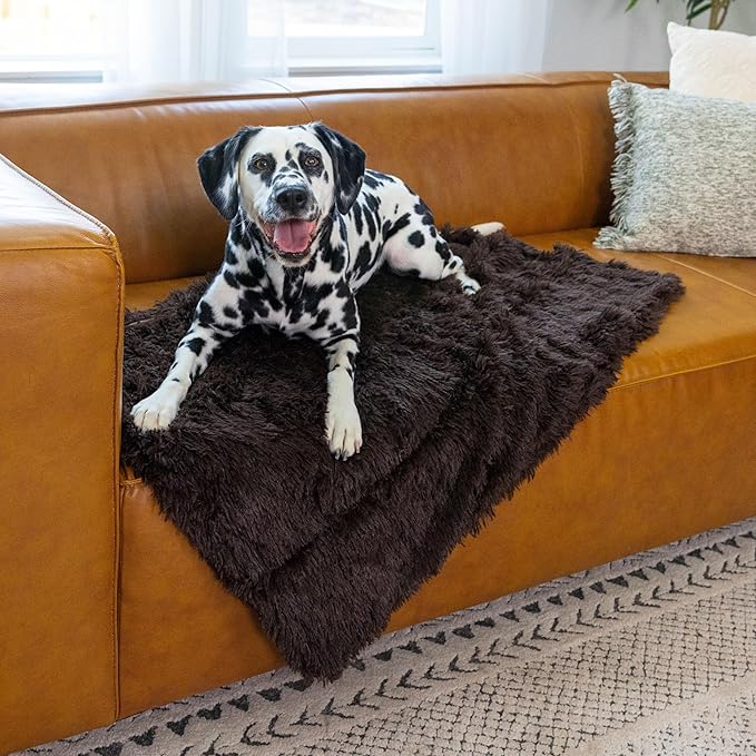 Best Friends by Sheri Calming Shag Dog Blanket – Ultra Soft Faux Fur Pet Throw, Anxiety-Relief, Lightweight Warm Bed Cover for Dogs and Cats, Machine Washable, Dark Brown, 30" x 40"