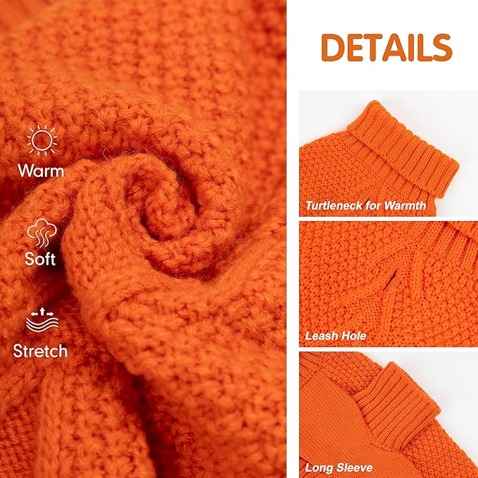 cyeollo Dog Sweater Pullover Turtleneck for Dogs, Classic Knitwear Fall Winter Cold Weather Dog Clothes Warm Pet Apparel Small Medium Large Pet Sweaters, Orange XL
