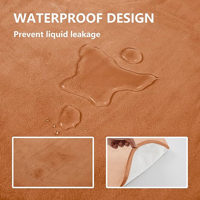 Waterproof Blanket for Bed Protection, Washable Dog Blankets for Couch, Soft Reversible Pet Throw Furniture Protector Cover for Sofa-82"x120",Orange+Cream