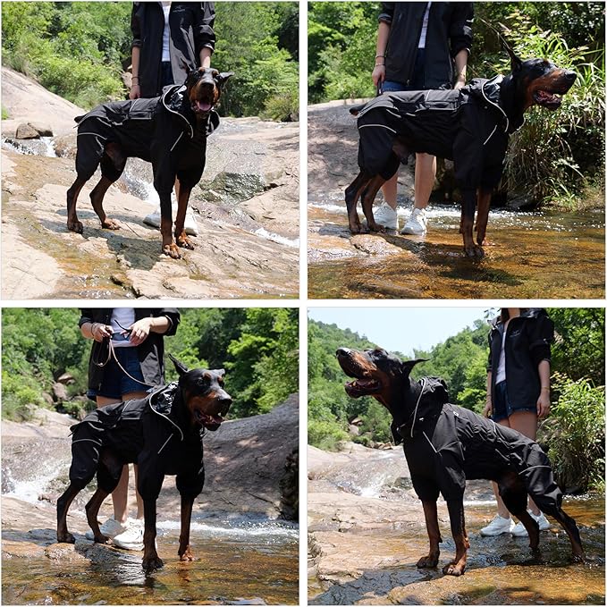 LOVELONGLONG Fleece-Lined Dog Raincoat with Removable Hood – Waterproof Winter Full Body Dog Jacket – Windproof Snowproof Cold-Weather Suit – Black-F S