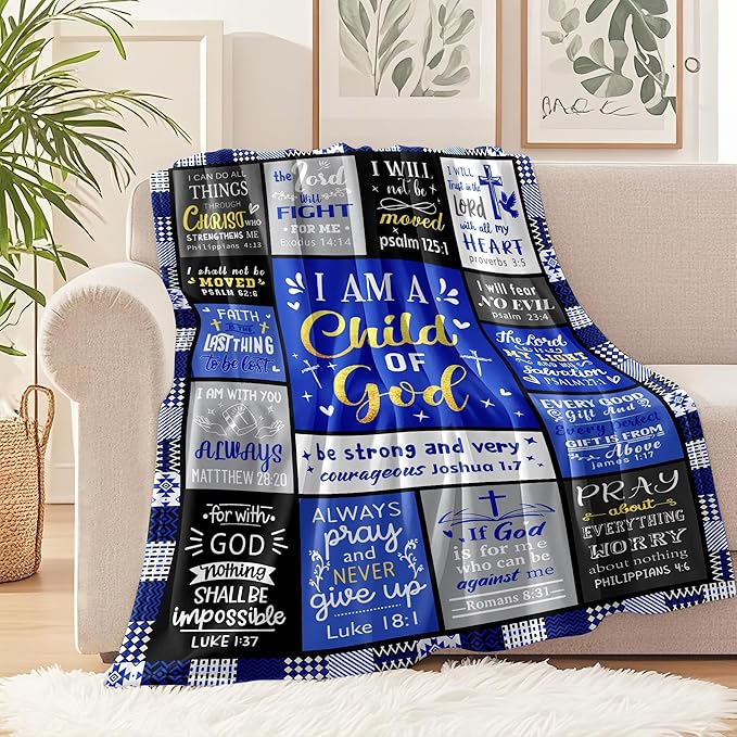 Christian Blanket Gifts for Men, Baptism Gifts for Boys, Inspirational Birthday Religious Catholic Spiritual Gift for Man Son Dad, Bible Verse Throw Blanket 50"x40"