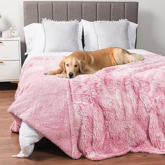 PetAmi Waterproof Dog Blanket for Large Dog, Calming Pet Blanket Bed Couch Cover Protector, Washable Sherpa Faux Fur Throw for Sofa Furniture Protection, Soft Fluffy 60x80 Tie-Dye Pink