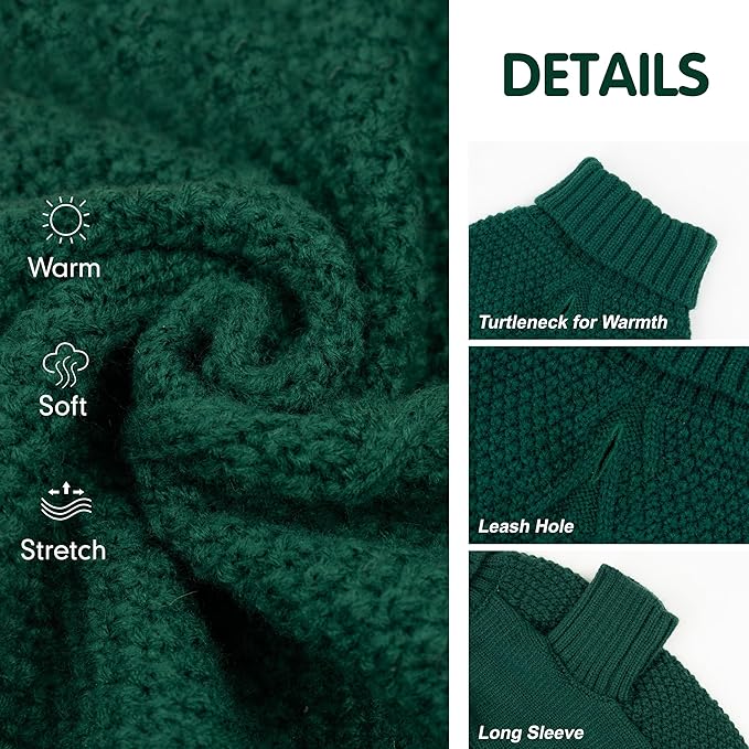 cyeollo Dog Sweater Pullover Turtleneck for Large Dogs, Classic Knitwear Fall Winter Cold Weather Dog Clothes Warm Pet Apparel Small Medium Large Dog Sweaters, Green 2XL