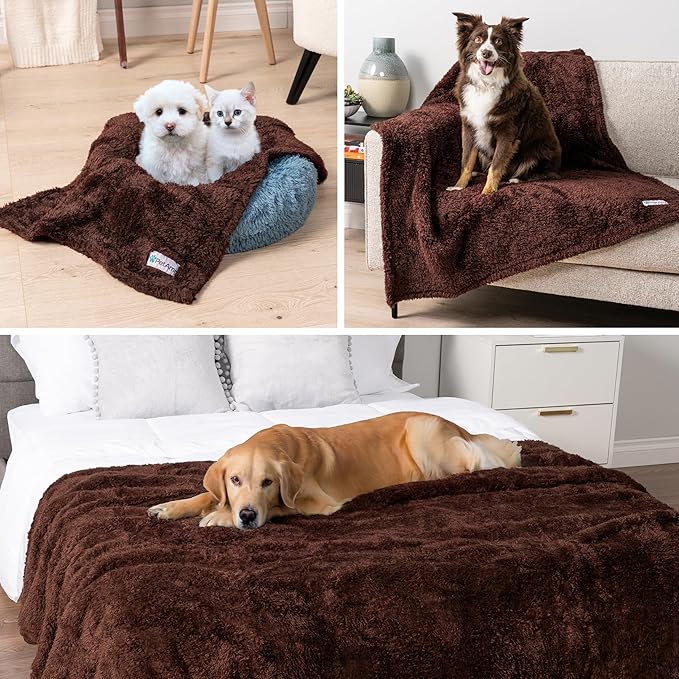 PetAmi Fluffy Waterproof Dog Blanket for Small Medium Dogs, Soft Warm Pet Sherpa Throw Pee Proof Couch Cover, Reversible Cat Puppy Bed Blanket Sofa Protector, Plush Washable Pad (Brown, 29x40)