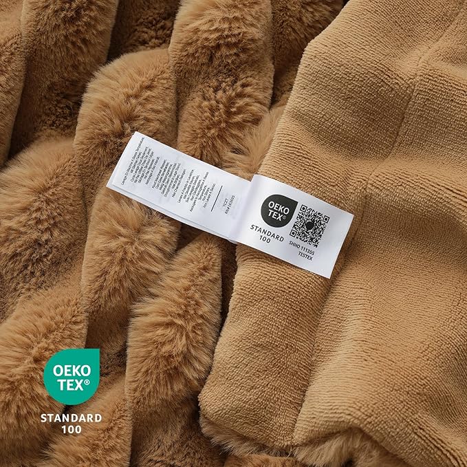 Cozy Bliss Faux Fur Throw Blanket for Couch, Cozy Warm Plush Striped Blanket for Sofa Bedroom Living Room, 60 * 80 Inches Toasty Brown