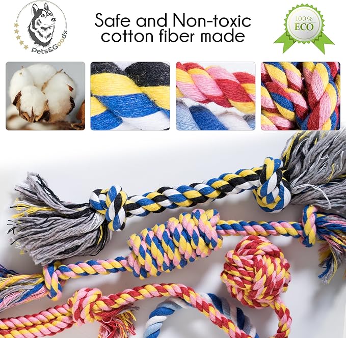 Pets&Goods Dog Chew Toys – 5-Pack Cotton Rope Tug & Teething Toy – Small/Medium Dog Chew Toy for Puppies & Adult Dogs – Interactive Tug of War Rope, Dental Cleaning, Boredom Buster – Multicolor