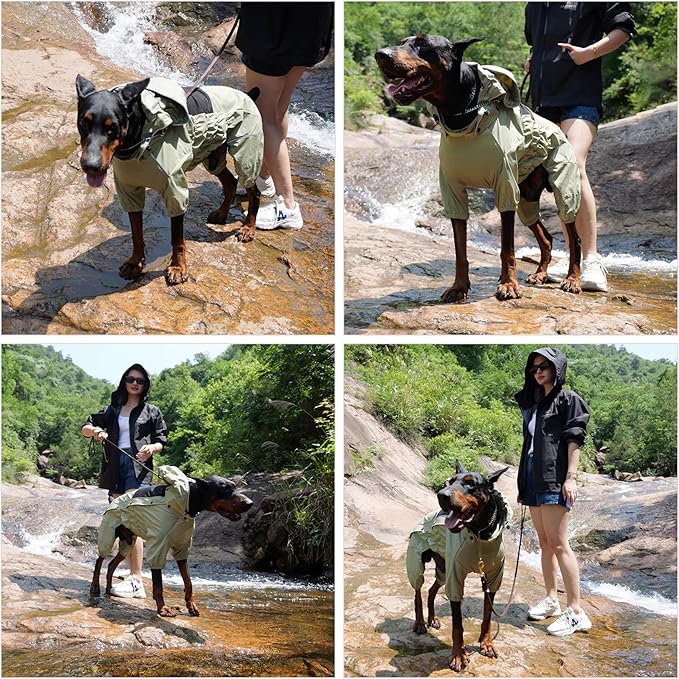 LOVELONGLONG Waterproof Dog Raincoat with Removable Hood – Outdoor Full Body Dog Jacket, Windproof Snowproof Shell Suit – All Season Pet Rain Gear Sage Green XS