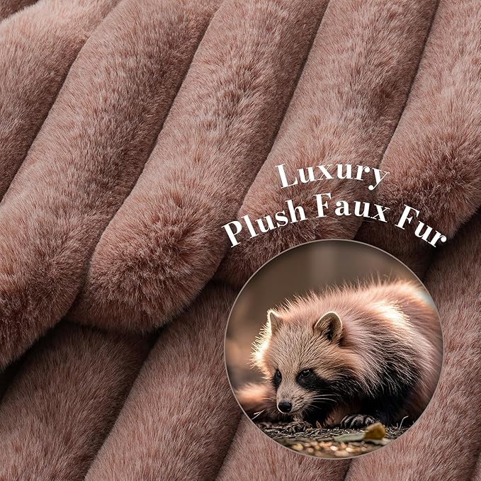 Amélie Home Faux Fur Throw Blanket for Couch, Ultra Cozy Fuzzy Fluffy Fur Luxurious Soft Striped Plush Gift Blankets for Family Sofa Chair Bedroom, 55"x70", Cationic Fox Brown