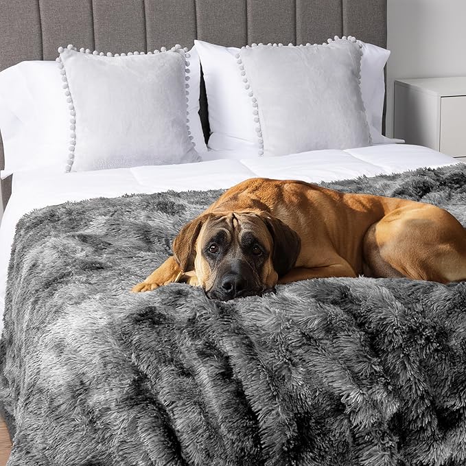 PetAmi Waterproof Dog Blanket for Large Dog, Queen Size Calming Pet Blanket Couch Cover Protector, Sherpa Faux Fur Cat Throw for Sofa Furniture Bed, Soft Fluffy XL, 90x90 Tie-Dye Gray