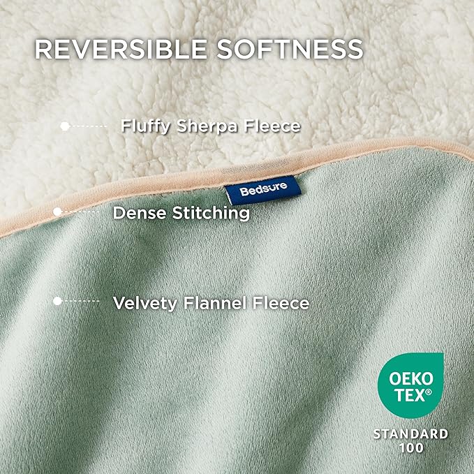 Bedsure Waterproof Blanket for Bed - Sherpa Fleece Waterproof Dog Blankets for Large Dogs, Pet Blankets for Bed/Couch/Dog Crate, Soft Plush Reversible Furniture Protector, Queen, 90"x86", Light Green