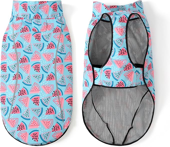 Mile High Life Dog Raincoat, Adjustable Waterproof Reflective Rain Jacket for Small Medium Large Dogs, Lightweight Breathable Pet Rain Coat with Leash Hole(Light Blue Watermelon,M Chest 26-32")