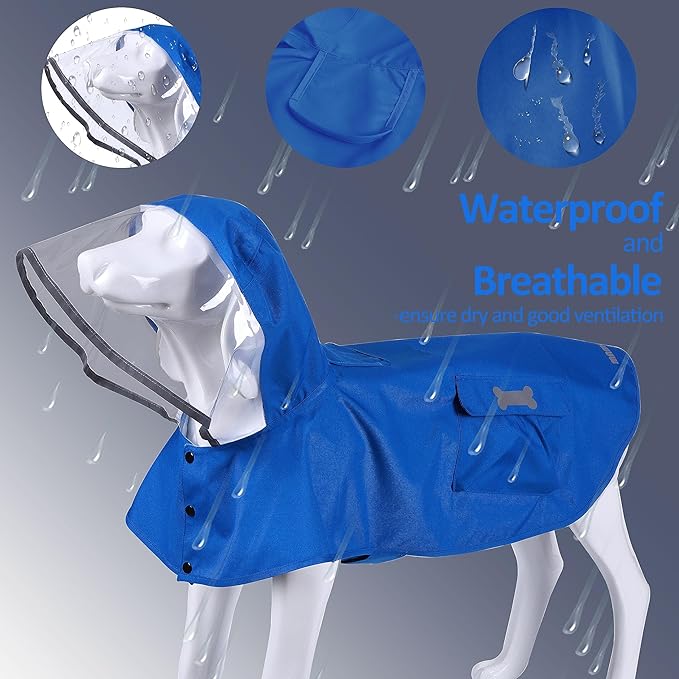Waterproof Dog Raincoat, Adjustable Reflective Lightweight Pet Rain Clothes with Poncho Hood (Small, Blue)