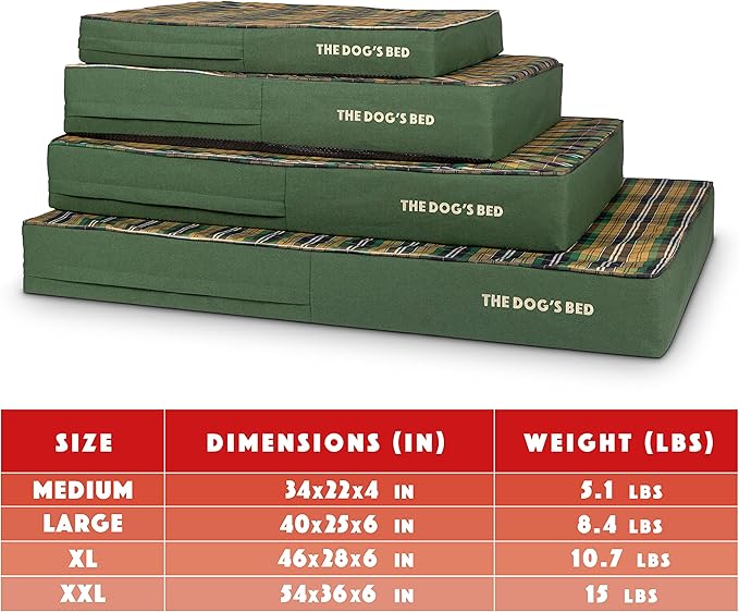 The Dog’s Bed Orthopedic Memory Foam Dog Bed, XXL Green Tartan, Pain Relief for Arthritis, Hip & Elbow Dysplasia, Post Surgery, Lameness, Supportive, Calming, Waterproof Washable Cover