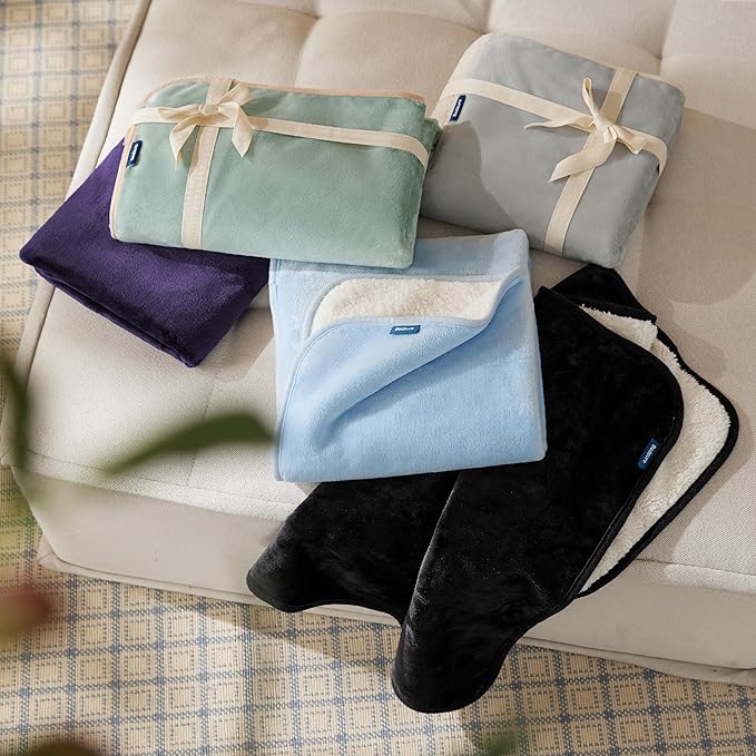 Bedsure Waterproof Dog Blankets for Small Dogs - Small Cat Blanket Washable for Couch Protection, Sherpa Fleece Puppy Blanket, Soft Plush Reversible Throw Furniture Protector, 25"X35", Eggplant