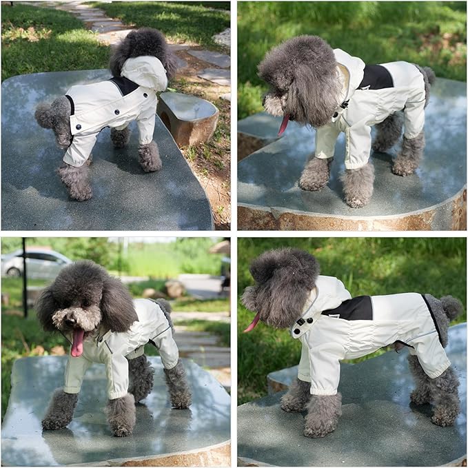 LOVELONGLONG Waterproof Dog Raincoat with Removable Hood – Outdoor Full Body Dog Jacket, Windproof Snowproof Shell Suit – All Season Pet Rain Gear Ivory 4XL