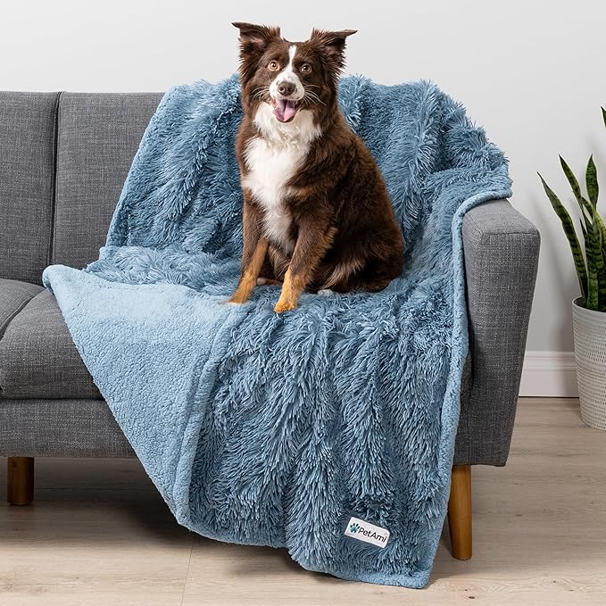 PetAmi Waterproof Dog Blanket for Small Medium Dogs, Calming Fleece Cat Blanket, Couch Protector Washable Sherpa Faux Fur Pet Throw for Puppy, Soft Reversible 29x40 Light Blue