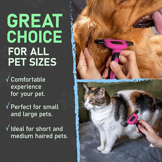 Maxpower Planet Pet Deshedding Brush - Grooming Tool for Dogs and Cats, Reduces Shedding by 95% - Comb for Short and Medium Hair - Pink