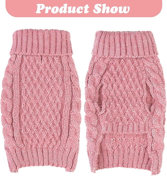 Turtleneck Small Dog Sweaters - Classic Cable Knitwear Winter Coat for Small Medium Dogs Male Female Puppy Dog Cold Weather Clothes Girls Boys, Light Pink, M