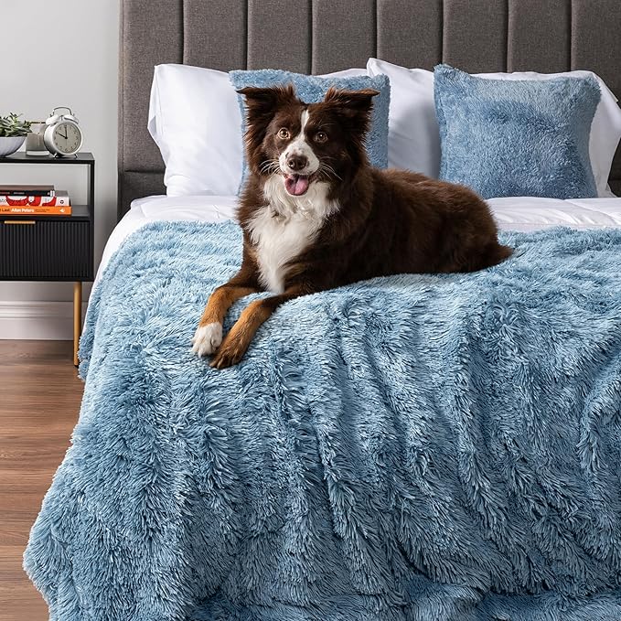 PetAmi Waterproof Dog Blanket for Large Dog, Calming Pet Blanket Bed Couch Cover Protector, Washable Sherpa Faux Fur Throw for Sofa Furniture Protection, Soft Fluffy 60x80 Light Blue