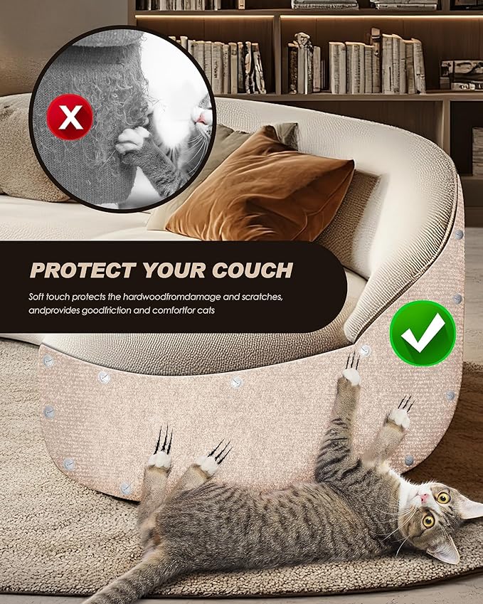 Cat Scratch Furniture Protector, Trimmable Self-Adhesive Carpet, DIY Climb Cat Scratcher Mat for Covering Cat Tower and Couch Protector from Cat Claws (78.7x15.8in Beige)