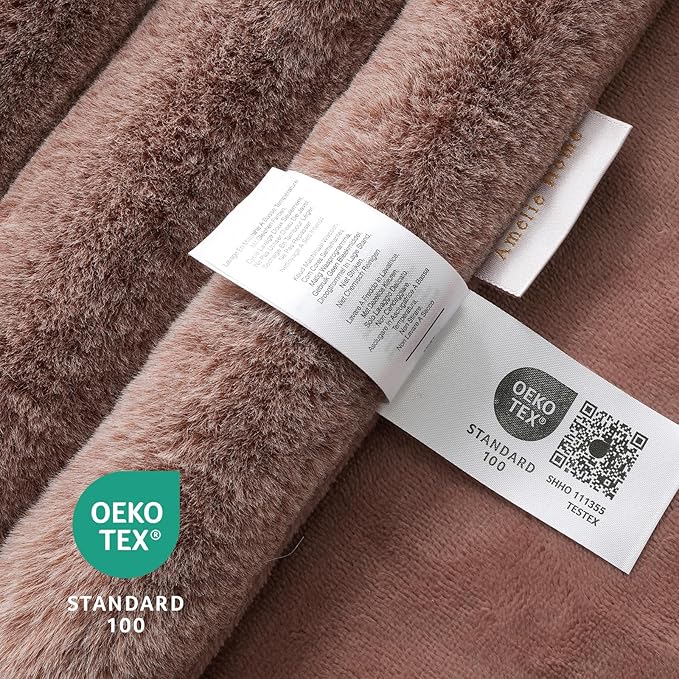 Amélie Home Faux Fur Throw Blanket for Couch, Ultra Cozy Fuzzy Fluffy Fur Luxurious Soft Striped Plush Gift Blankets for Family Sofa Chair Bedroom, 60"x80", Cationic Fox Brown