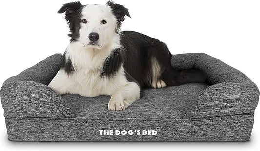 The Dog’s Bed, Large Grey Linen, Memory Foam, Pain Relief: Arthritis, Hip & Elbow Dysplasia, Post Surgery, Lameness, Supportive, Calming, Waterproof Washable Cover