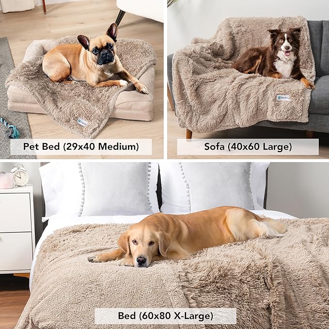 PetAmi Waterproof Dog Blanket for Large Dog, Calming Pet Blanket Bed Couch Cover Protector, Washable Sherpa Faux Fur Throw for Sofa Furniture Protection, Soft Fluffy 60x80 Taupe
