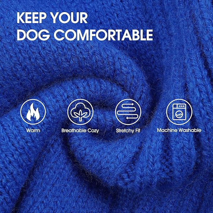 IECOii XXL Dog Sweater,Thermal Knit Big Dog Sweater with Sleeve,Pet Turtleneck Doggy Sweatshirt for Extra Large Dogs Boy Girl,Stretchy Large Dogs Cold Weather Outfit Pitbull Clothes,(Royal Blue,XXL)