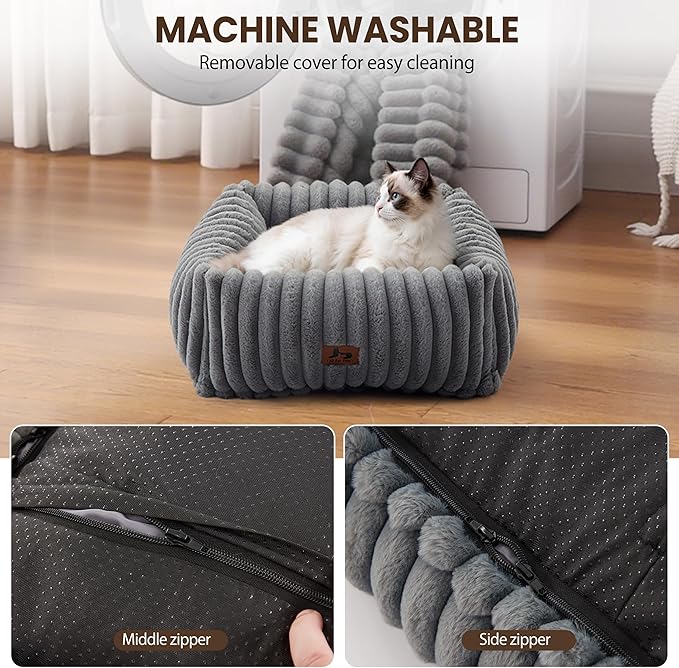 Orthopedic Dog Bed for Small Medium Dogs - Washable Rectangle Corduroy Fleece Pet Bed with Removable Cover and Nonskid Bottom, Calming Puppy Bed Soft Pet Sofa, Grey(20x19x6inchs)