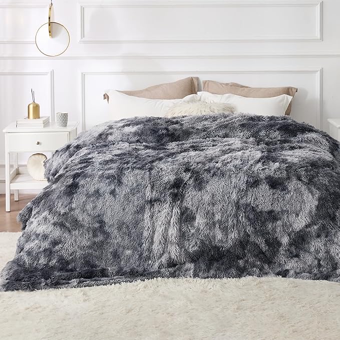 Bedsure GentleSoft Fluffy King Size Blanket for Bed, Faux Fur Fuzzy Minky Couture Warm Blanket for Winter, Thick Plush Sherpa Fleece Oversized Winter Bedding Cozy Gifts for Room, 108x90, Tie Dye Grey