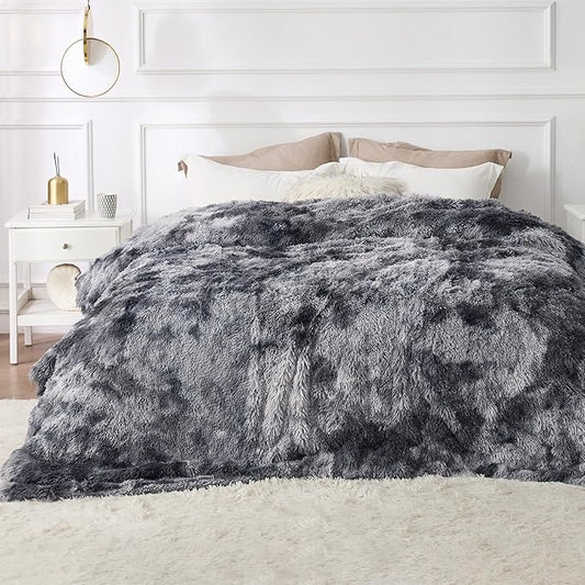 Bedsure GentleSoft Fluffy King Size Blanket for Bed, Faux Fur Fuzzy Minky Couture Warm Blanket for Winter, Thick Plush Sherpa Fleece Oversized Winter Bedding Cozy Gifts for Room, 108x90, Tie Dye Grey