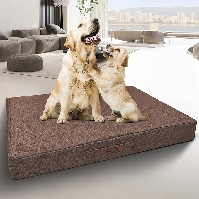 Sytopia 42-Inch Indestructible Chew-Resistant Dog Bed – XL, Extra Large Waterproof & Orthopedic Pet Bed for Outdoor Use, Supports Up to 100 lbs, Machine-Washable, Great for Crates – Caramel Brown