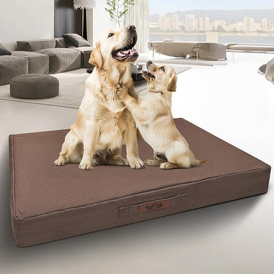 Sytopia 42-Inch Indestructible Chew-Resistant Dog Bed – XL, Extra Large Waterproof & Orthopedic Pet Bed for Outdoor Use, Supports Up to 100 lbs, Machine-Washable, Great for Crates – Caramel Brown