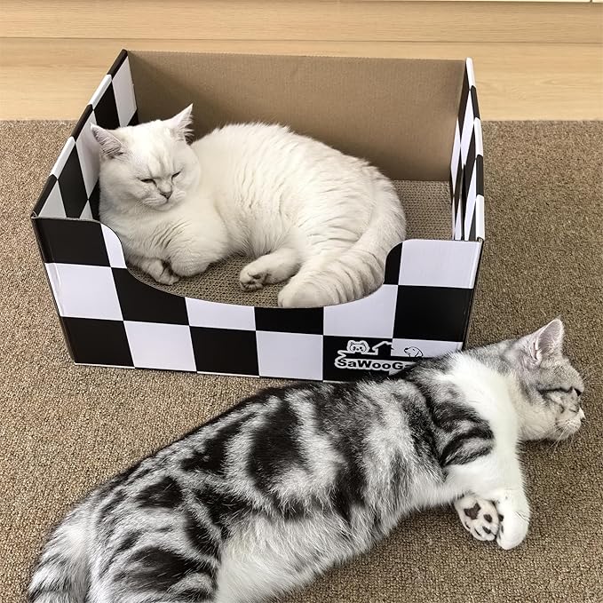 Extra Large Cat Scratch Box Cardboard Cats Scratcher with Bigger Space Double-Sided Scratching Boxes Refillable Pad Easy to Clean Scratchers for Indoor Cats (3 pcs Pads)