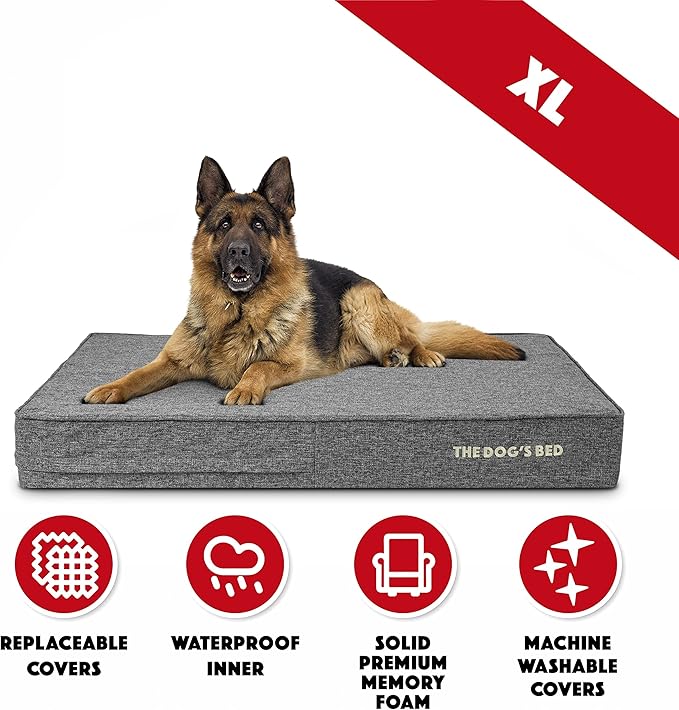 The Dog’s Bed Orthopedic Memory Foam Dog Bed, XL Grey Linen, Pain Relief for Arthritis, Hip & Elbow Dysplasia, Post Surgery, Lameness, Calming, Waterproof Washable Covers