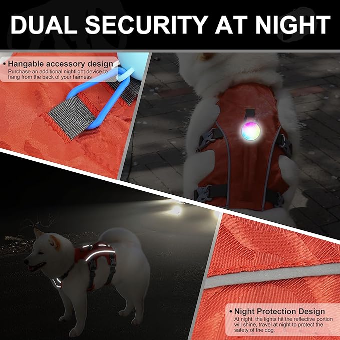 Escape Proof Dog Harness, Lightweight Full Body Pet Vest with Lift Handle and Leash Clip, Reflective Adjustable Small Dog Harness for Daily Walking(Red,Chest:14-22")