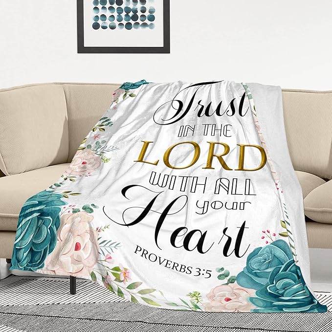 Christian Gifts for Women Inspirational Religious Blanket Bible Verse Scripture Prayer Throw Blanket Soft Flannel Healing Blanket 80"X60"