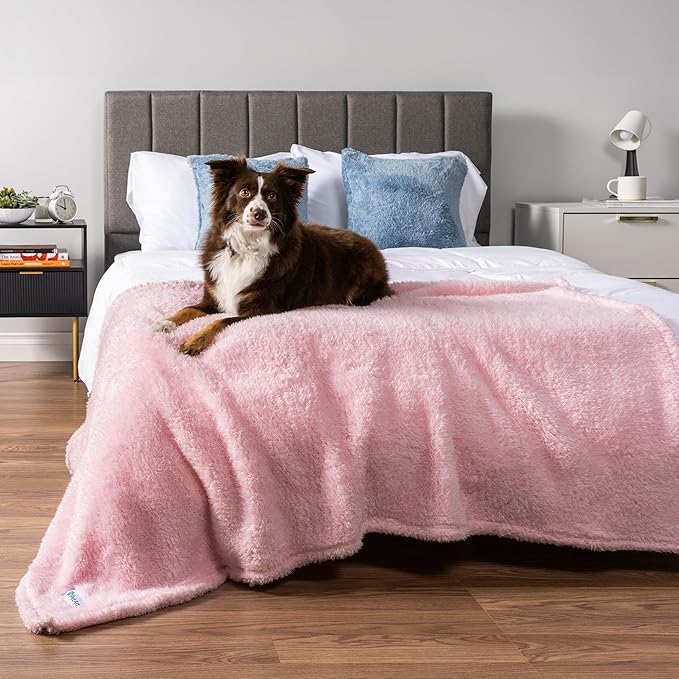 PetAmi Fluffy Waterproof Dog Blanket for Medium Large Dogs, Soft Warm Pet Sherpa Throw Pee Proof Couch Cover, Reversible Cat Bed Blanket Sofa Protector, Plush Washable Pad (Pink Blush, 40x60)