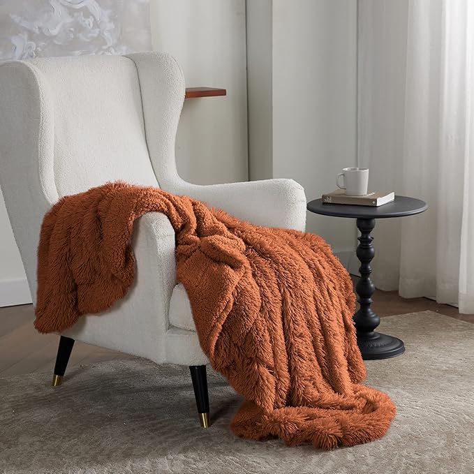Bedsure GentleSoft Fuzzy Sherpa Faux Fur Twin Blanket Burnt Orange Cozy Gifts for Women Men, Soft Fleece Plush Warm Thick Blanket Twin Size for Bed, Room Dorm Essentials Orange Decor Gifts, 60x80