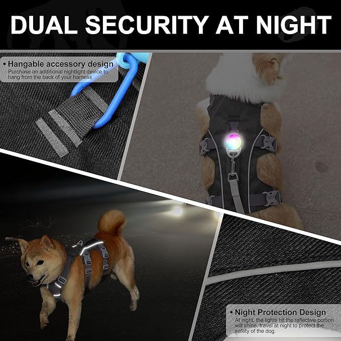 Escape Proof Dog Harness Small Sized Dog, Reflective No Pull Dog Vest with Handle, Lightweight Full Body Pet Harness Adjustable for Walking,Training(Blue,Chest:16-27")