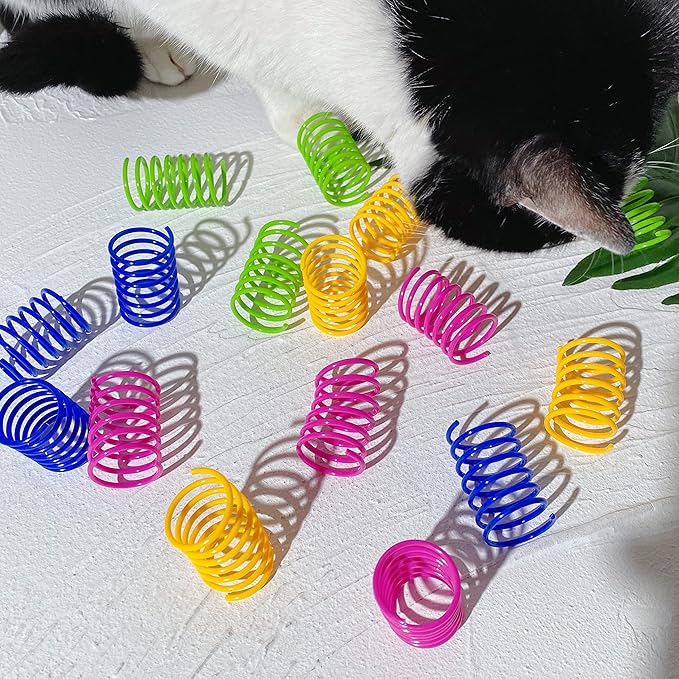ISMARTEN Cat Spring Toy (100 Pack), Interactive Cat Exercise Toy for Indoor Cats, Multi-colored Plastic Coil for Kittens to Swat, Bite, Hunt