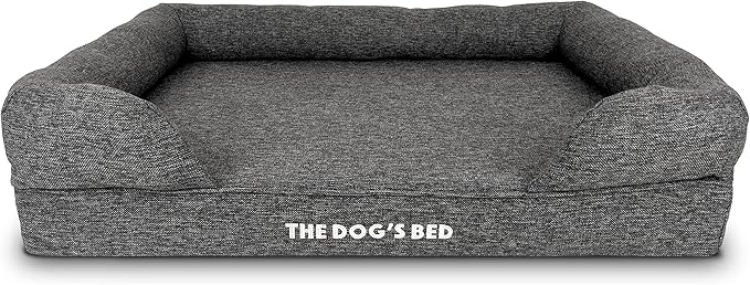 The Dog’s Bed, Large Grey Linen, Memory Foam, Pain Relief: Arthritis, Hip & Elbow Dysplasia, Post Surgery, Lameness, Supportive, Calming, Waterproof Washable Cover