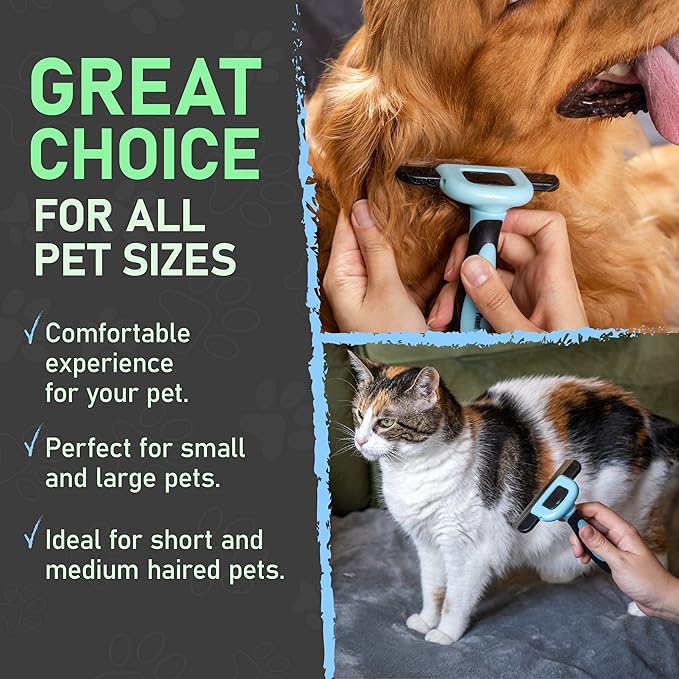 Maxpower Planet Pet Grooming Brush - Deshedding Tool for Dogs and Cats - Short and Medium Hair Deshedder Comb - Reduces Shedding up to 95% - Blue