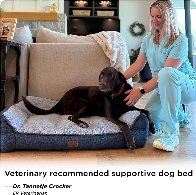 Bedsure Orthopedic Dog Beds Large Sized Dog - Extra Thick Supportive Large Dogs Bed with Waterproof Washable Cover, L Plus Comfort Pet Bed Sofa with Soft Plush Sherpa and Nonskid Bottom, Beige, 38"