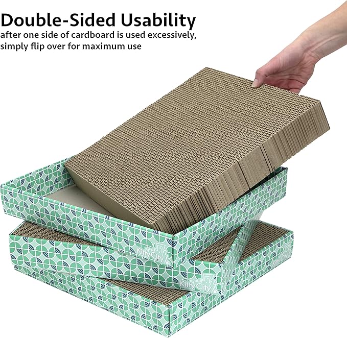 Kitty City Cat Scratcher Refill – 3-Pack Durable Corrugated Cardboard Scratch Pads with Catnip – Double-Sided for Longer Use, Cat Claw Maintenance & Furniture Protection - Size: 13.25" x 13.25"