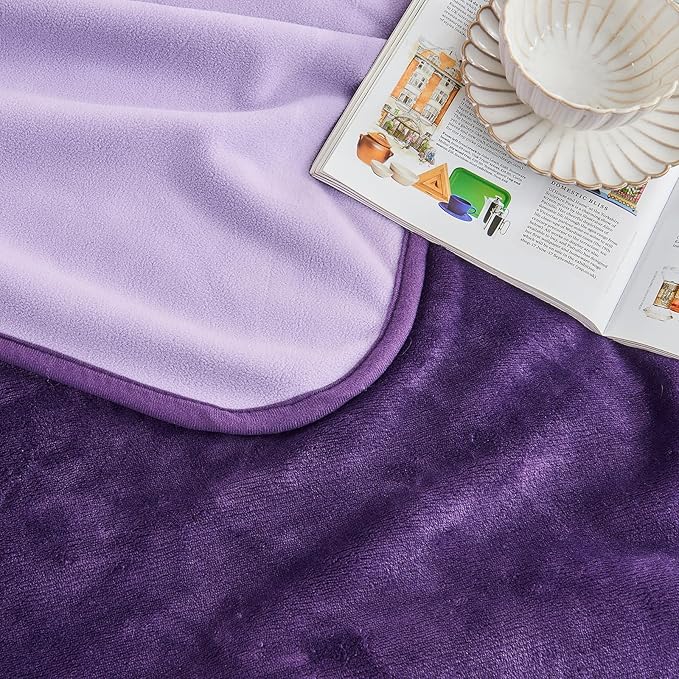 Waterproof Blanket 80"x90" for Adults, Reversible Waterproof Bed Cover for Dogs Cats Pets, Soft Leakproof Blanket for Bed Couch Sofa Furniture Protector, Dark Purple/Light Purple