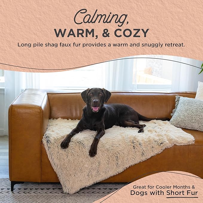 Best Friends by Sheri Calming Shag Dog Blanket – Ultra Soft Faux Fur Pet Throw, Anxiety-Relief, Lightweight Warm Bed Cover for Dogs and Cats, Machine Washable, Taupe, 40" x 50"