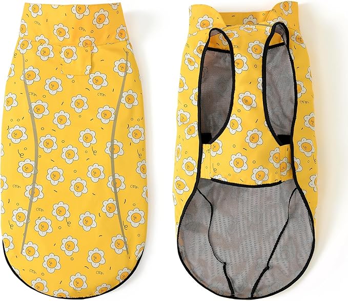 Mile High Life Dog Raincoat, Adjustable Waterproof Reflective Rain Jacket for Small Medium Large Dogs, Lightweight Breathable Pet Rain Coat with Leash Hole(Yellow Sun,M Chest 26-32")